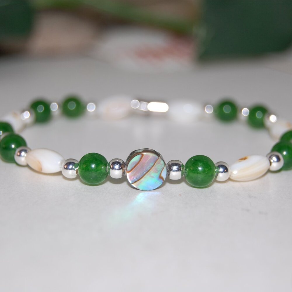 Shell Beaded Bracelet,Green Jade and Shell Bracelet